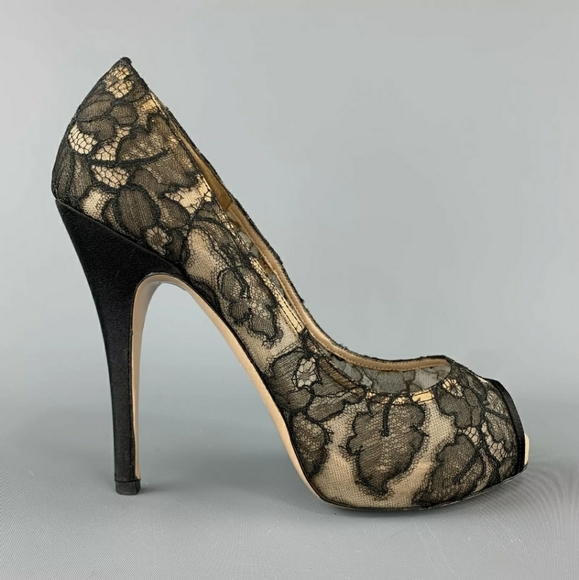 VALENTINO Size US 8.5 / EU 38.5 Black & Beige Lace - Picture 4 of 6